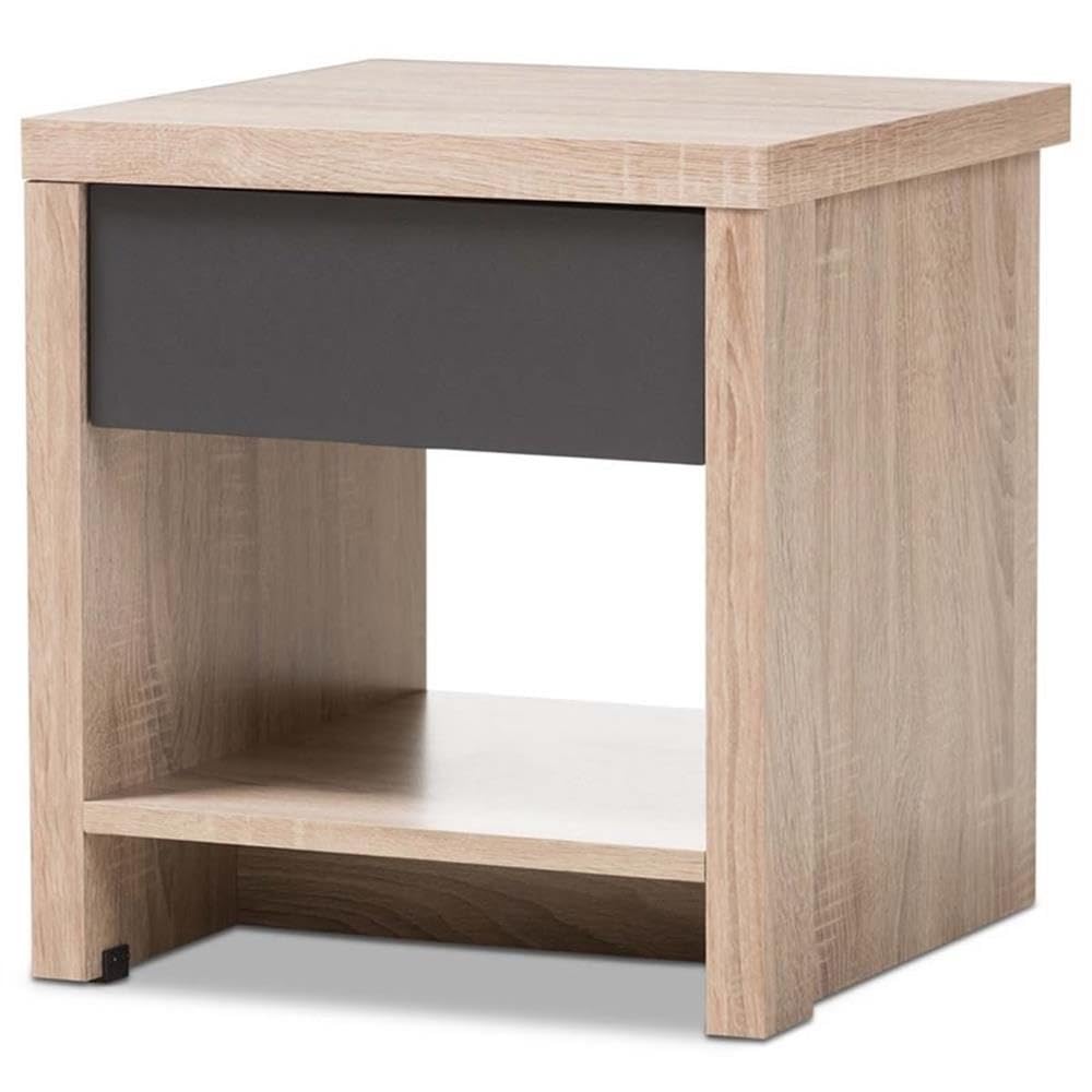 Baxton Studio Jamie Modern and Contemporary Two-Tone Oak and Grey Wood 1-Drawer 1-Shelf Nightstand/Contemporary/Light Brown/Gray/Particle Board/MDF with PU Paper